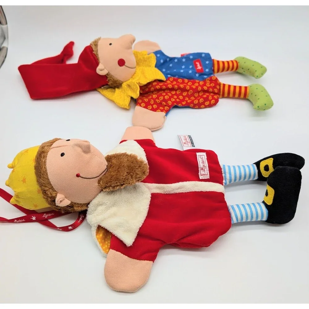 Set Of 2 Sigikid Plush Hand Puppets King Jester Clown Germany My Little Theatre